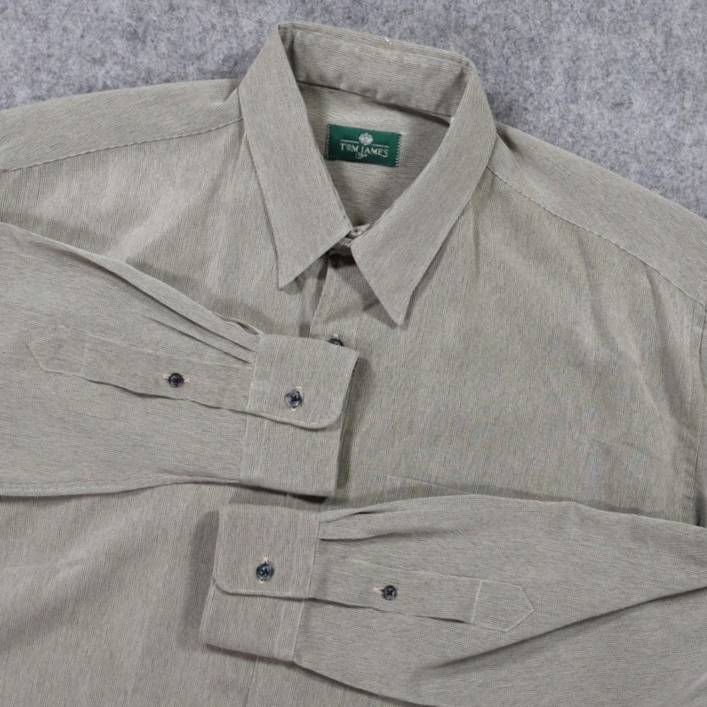 Tom James Button Up Shirt Mens Large Beige Excellent Vintage Microfiber USA Made